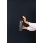 Recycled stainless steel thermal bottle, handle, dual opening, 600ml navy-blue colour