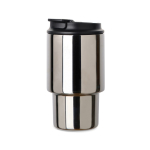 Recycled stainless steel takeaway mug, flip lid, 350ml shiny silver colour