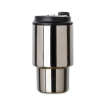 Recycled stainless steel takeaway mug, flip lid, 350ml shiny silver colour