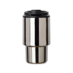Recycled stainless steel takeaway mug, flip lid, 350ml shiny silver colour