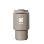 Recycled stainless steel takeaway mug, flip lid, 350ml ivory colour