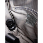 Recycled backpack, front pocket, travel strap, 16” black colour