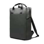 Recycled backpack, front pocket, travel strap, 16” green colour