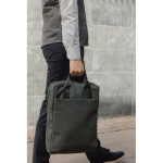 Recycled backpack, front pocket, travel strap, 16” green colour