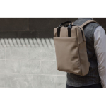 Recycled backpack, front pocket, travel strap, 16” ivory colour
