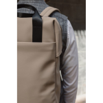Recycled backpack, front pocket, travel strap, 16” ivory colour