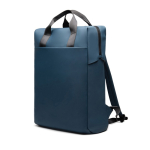 Recycled backpack, front pocket, travel strap, 16” navy-blue colour