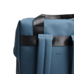 Recycled backpack, front pocket, travel strap, 16” navy-blue colour