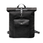 Faux leather backpack, modern design, secure closure, 15” black colour