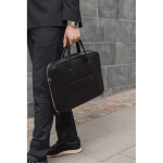 Recycled material briefcase, sturdy handles, shoulder strap, 15” black colour