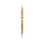 Natural bamboo pen with metal clip, blue ink main view