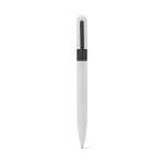 Recycled metal pen with clip, round design, black ink white colour first view