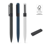 Recycled metal pen with clip, round design, black ink various colours