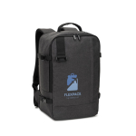 Recycled polyester backpack, airline cabin size 14” dark grey colour image with logo