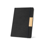 A5 notebook and natural bamboo pen set, black ink, lined pages black colour