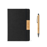 A5 notebook and natural bamboo pen set, black ink, lined pages main view