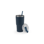 Recycled stainless steel tumbler with double wall, matte finish, 600ml navy-blue colour sixth view