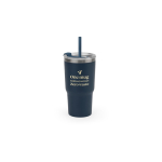 Recycled stainless steel tumbler with double wall, matte finish, 600ml navy-blue colour image with logo