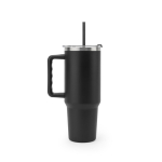 Large recycled stainless steel travel mug, matte finish, 1.3L black colour first view