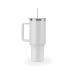Large recycled stainless steel travel mug, matte finish, 1.3L white colour first view