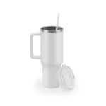 Large recycled stainless steel travel mug, matte finish, 1.3L white colour sixth view