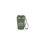 Recycled stainless steel travel mug with vacuum insulation, 460ml military green colour image with logo