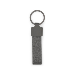 Rectangular recycled metal and PET keyring with practical split ring dark grey colour first view