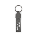 Rectangular recycled metal and PET keyring with practical split ring dark grey colour image with logo 2