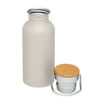 Single-wall stainless steel bottle, bamboo lid, 550ml sand colour