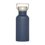 Single-wall stainless steel bottle, bamboo lid, 550ml cyan blue colour