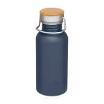 Single-wall stainless steel bottle, bamboo lid, 550ml cyan blue colour