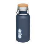 Single-wall stainless steel bottle, bamboo lid, 550ml cyan blue colour