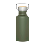Single-wall stainless steel bottle, bamboo lid, 550ml dark green colour