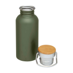 Single-wall stainless steel bottle, bamboo lid, 550ml dark green colour