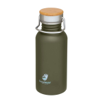 Single-wall stainless steel bottle, bamboo lid, 550ml dark green colour