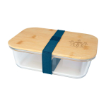 Glass lunch box, bamboo lid, silicone seal, 1L cyan blue colour