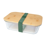 Glass lunch box, bamboo lid, silicone seal, 1L pastel green colour