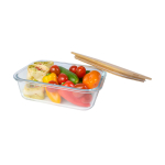 Glass lunch box, bamboo lid, silicone seal, 1L salmon colour