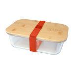 Glass lunch box, bamboo lid, silicone seal, 1L salmon colour