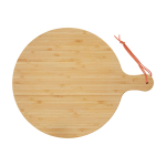 Bamboo chopping board, coloured strap handle salmon colour
