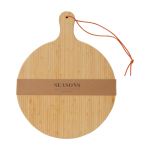 Bamboo chopping board, coloured strap handle salmon colour