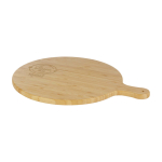 Bamboo chopping board, coloured strap handle printed logo view 2