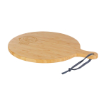 Bamboo chopping board, coloured strap handle printed logo view 2