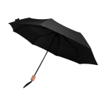 Manual RPET umbrella, 21”, polyester pongee, wooden handle, Ø99cm black colour