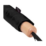 Manual RPET umbrella, 21”, polyester pongee, wooden handle, Ø99cm black colour