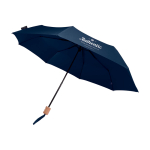 Manual RPET umbrella, 21”, polyester pongee, wooden handle, Ø99cm navy-blue colour