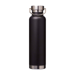 Recycled stainless steel bottle, double wall, screw lid, 650ml black colour