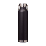 Recycled stainless steel bottle, double wall, screw lid, 650ml black colour