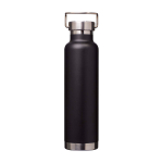 Recycled stainless steel bottle, double wall, screw lid, 650ml black colour