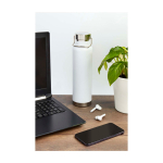 Recycled stainless steel bottle, double wall, screw lid, 650ml white colour